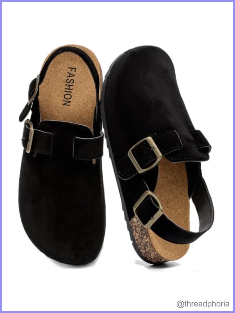 Suede Clogs with Back Strap Cork Footbed Leather Mules Adjustable Unisex